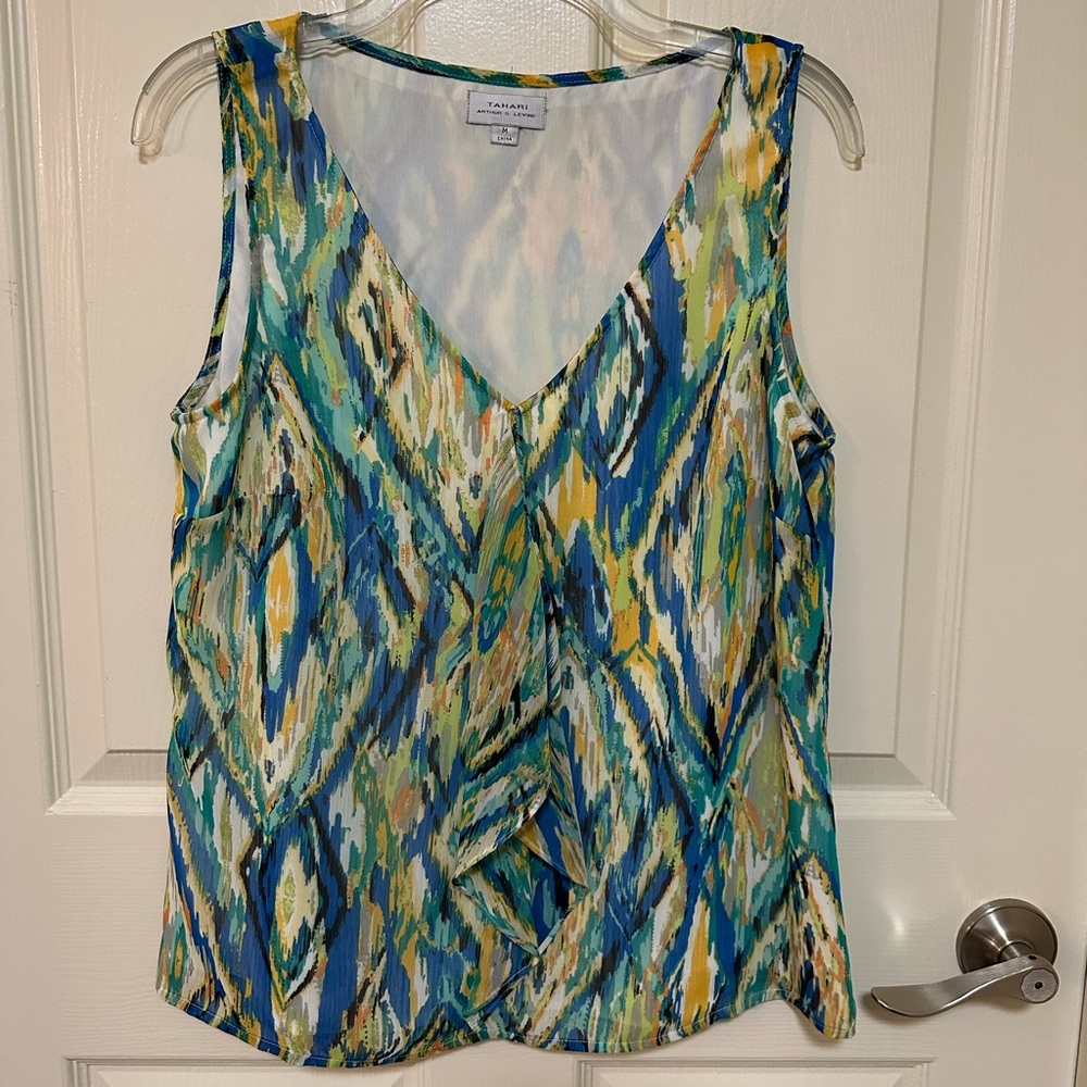Tahari ASL Sleeveless Flowy Multicolor Print Tank Size M